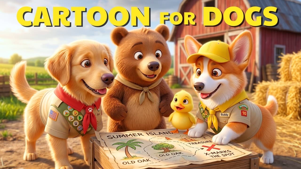 Relaxing Cartoon Music to Keep Dogs Happy & Calm 🐤🐻 Treasure Hunt with Bear & Duck 🐶🗺️ — ScoutPaw TV calming video thumbnail